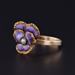Antique Enamel Pansy Ring of 14k Gold