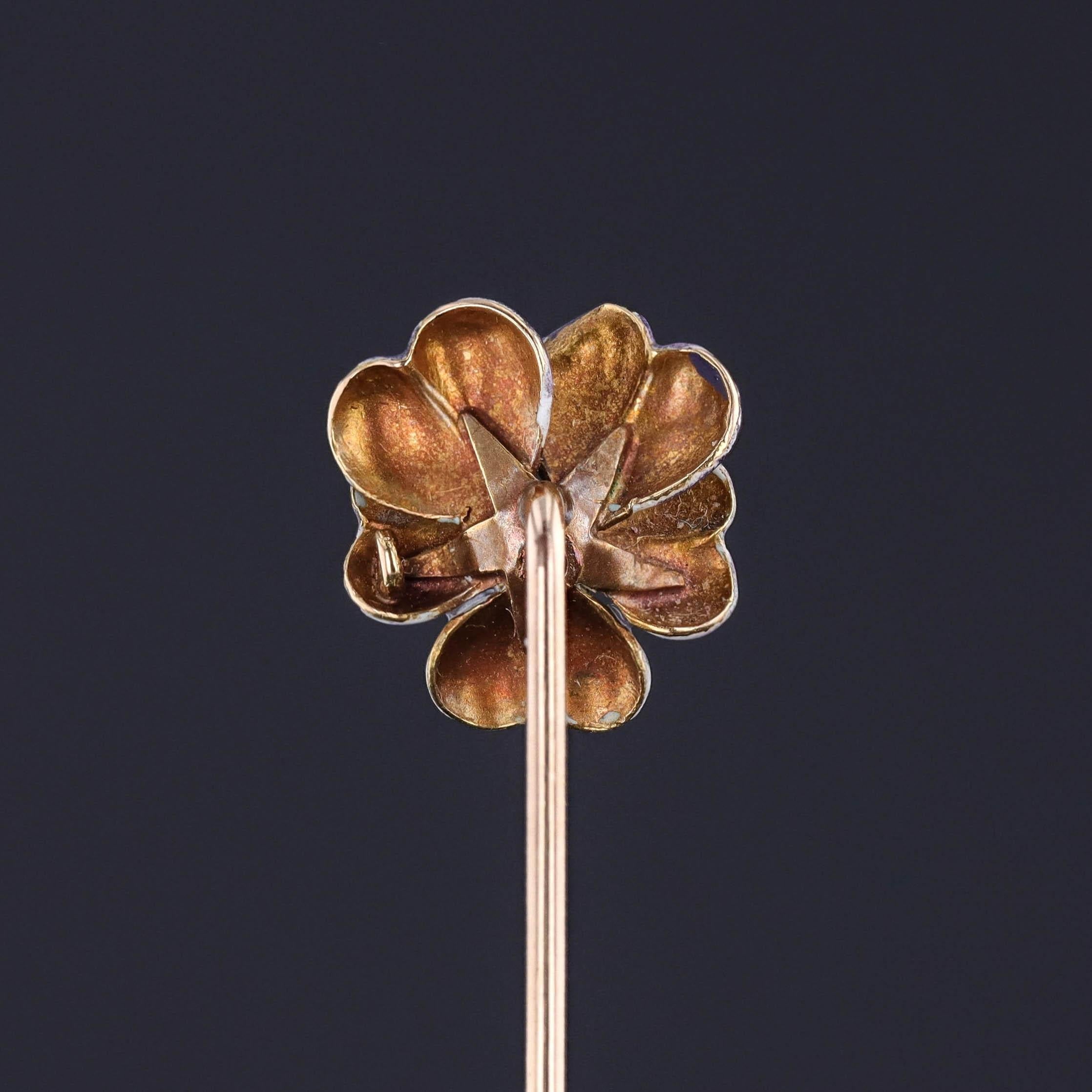 Art Nouveau Antique Enamel Pansy Stickpin of 14k Gold For Sale