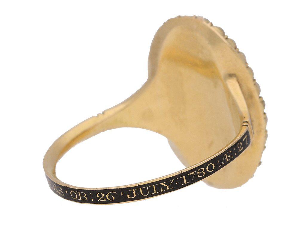 Rose Cut Antique Enamel pearl diamond Gold memorial ring For Sale