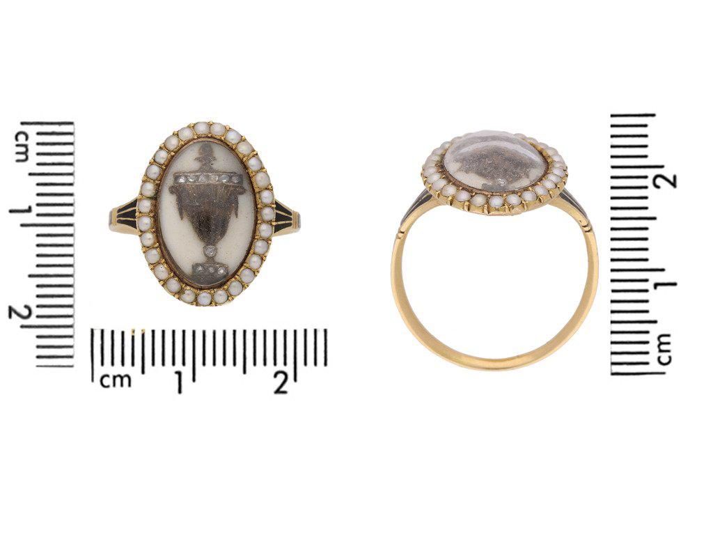 Antiker Emaille-Perlen-Diamant-Gold-Gedenkring Damen im Angebot