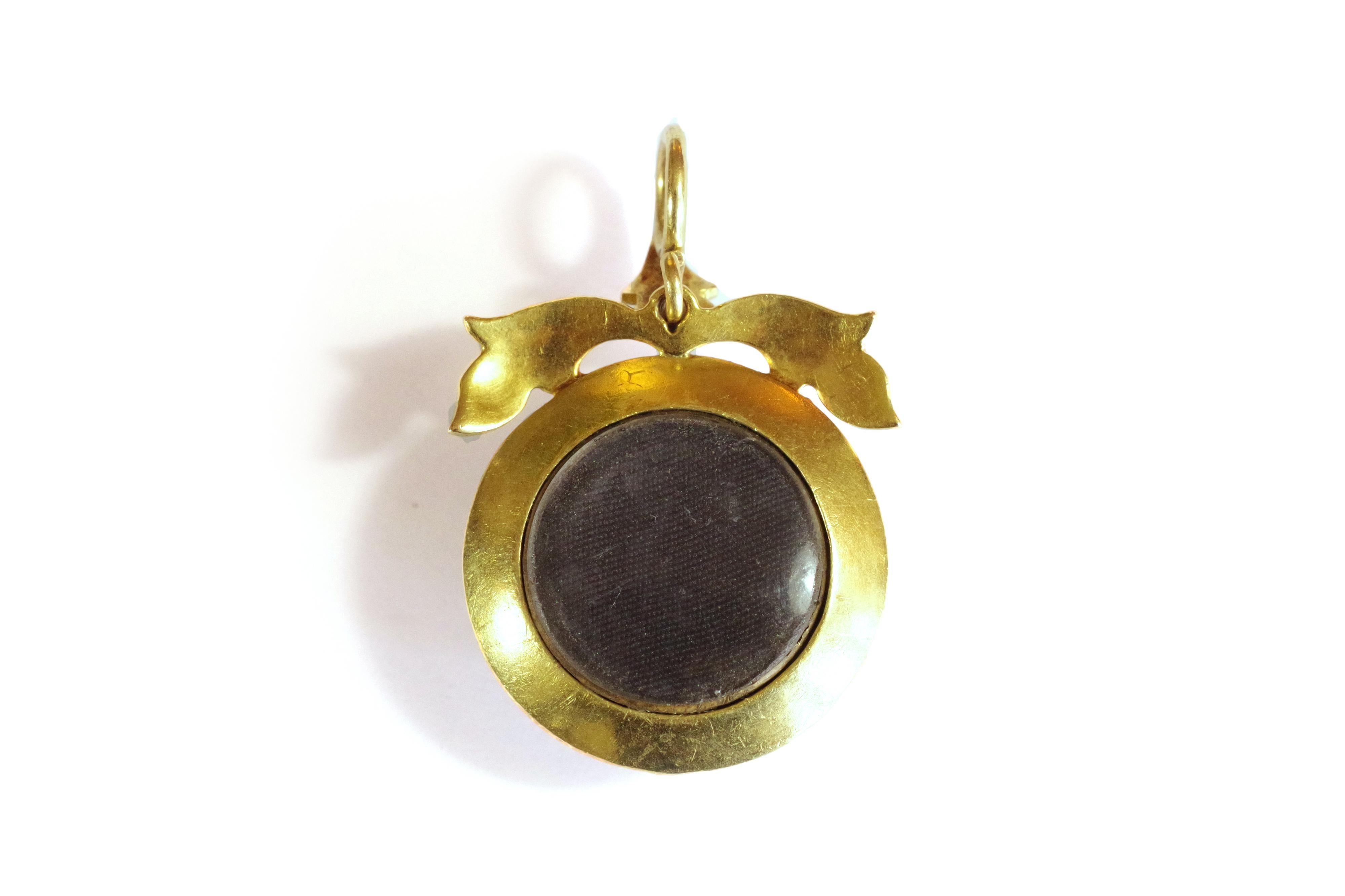 Uncut Antique enamel pearl pendant in 14 k gold For Sale