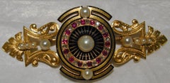 Antique Enamel Pearl Ruby Diamond Brooch