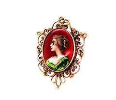 Antique Enamel Pendant Pin Brooch Gold Victorian French Original 1880's-1890's