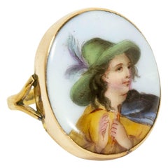 Antique Enamel Portrait Ring in 9 Karat Gold