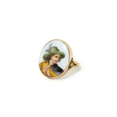 Antique Enamel Portrait Ring in 9 Karat Gold