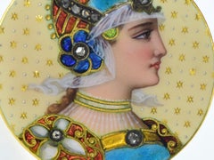 Antique Enamel, Rose Cut Diamond 18K Brooch  Renaissance Revival, c. 1880.