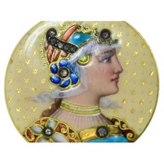 Antique Enamel, Rose Cut Diamond 18K Brooch  Renaissance Revival, c. 1880.