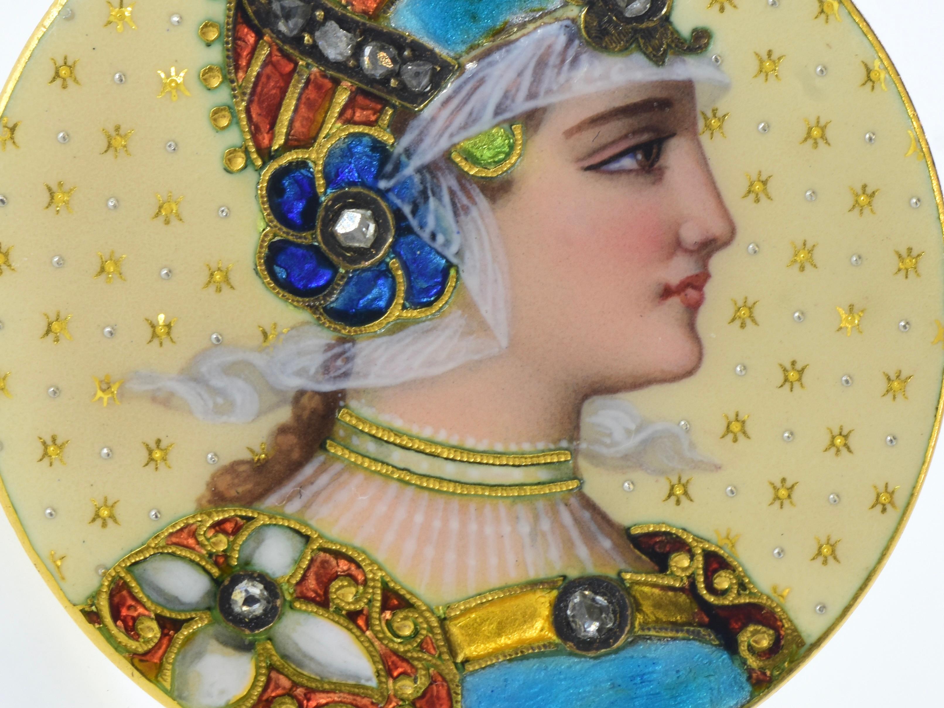 Antique Enamel, Rose Cut Diamond 18K Brooch Renaissance Revival, c ...