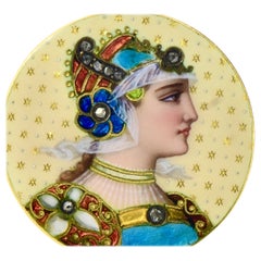 Antique Enamel, Rose Cut Diamond 18K Brooch  Renaissance Revival, c. 1880.
