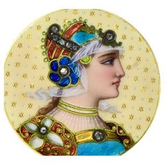 Antique Enamel, Rose Cut Diamond 18K Brooch  Renaissance Revival, c. 1880.