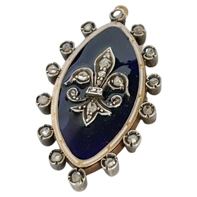 Antique Enamel, Rose Cut Diamond and 9 Carat Gold Pendant For Sale