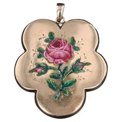 Antiker Emaille-Rosen-Anhänger aus 14k Gold