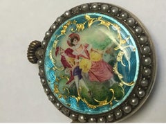 Antique Enamel, Seeded Pearl Brooch Fob Watch