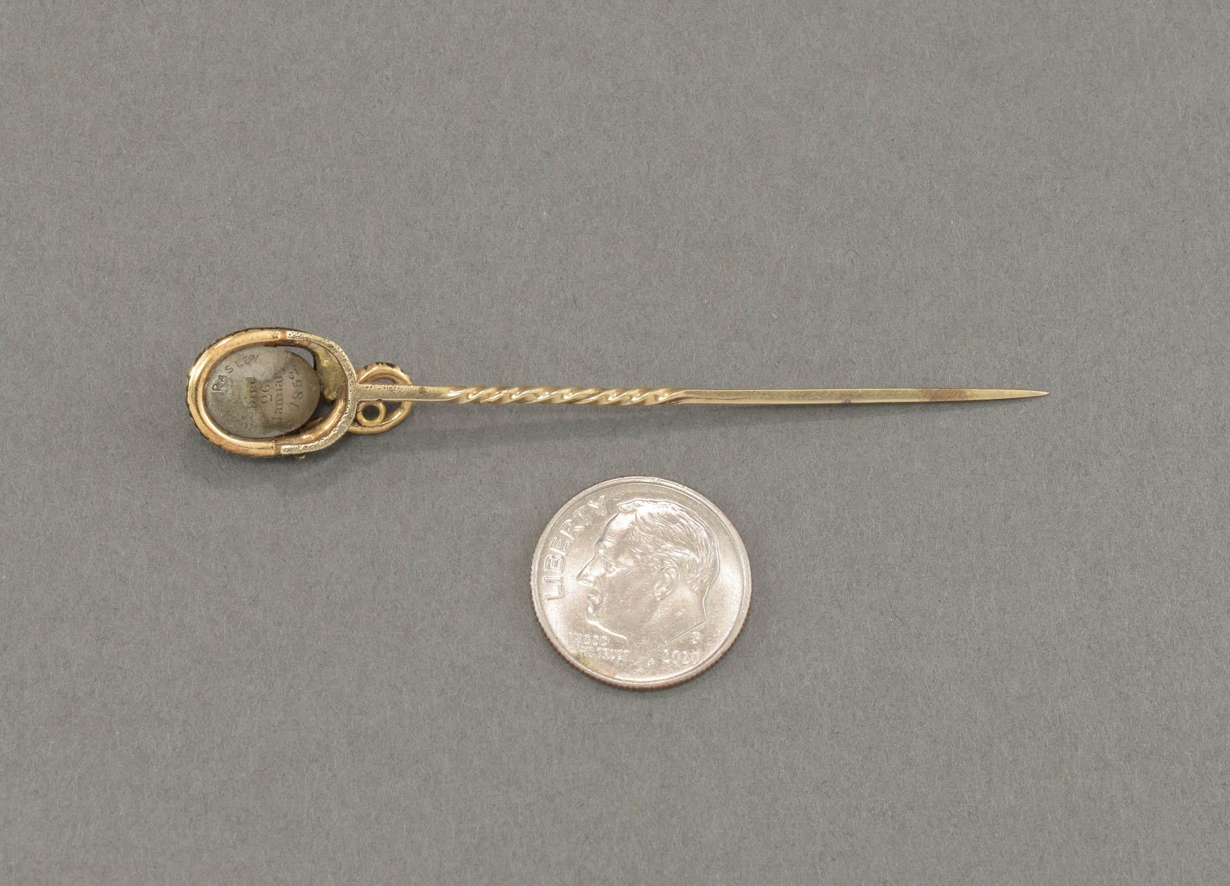 Antike Emaille-Schlangen-Mourning Stick-Anstecknadel mit Haarschloss, beschriftet 1852 im Angebot 7