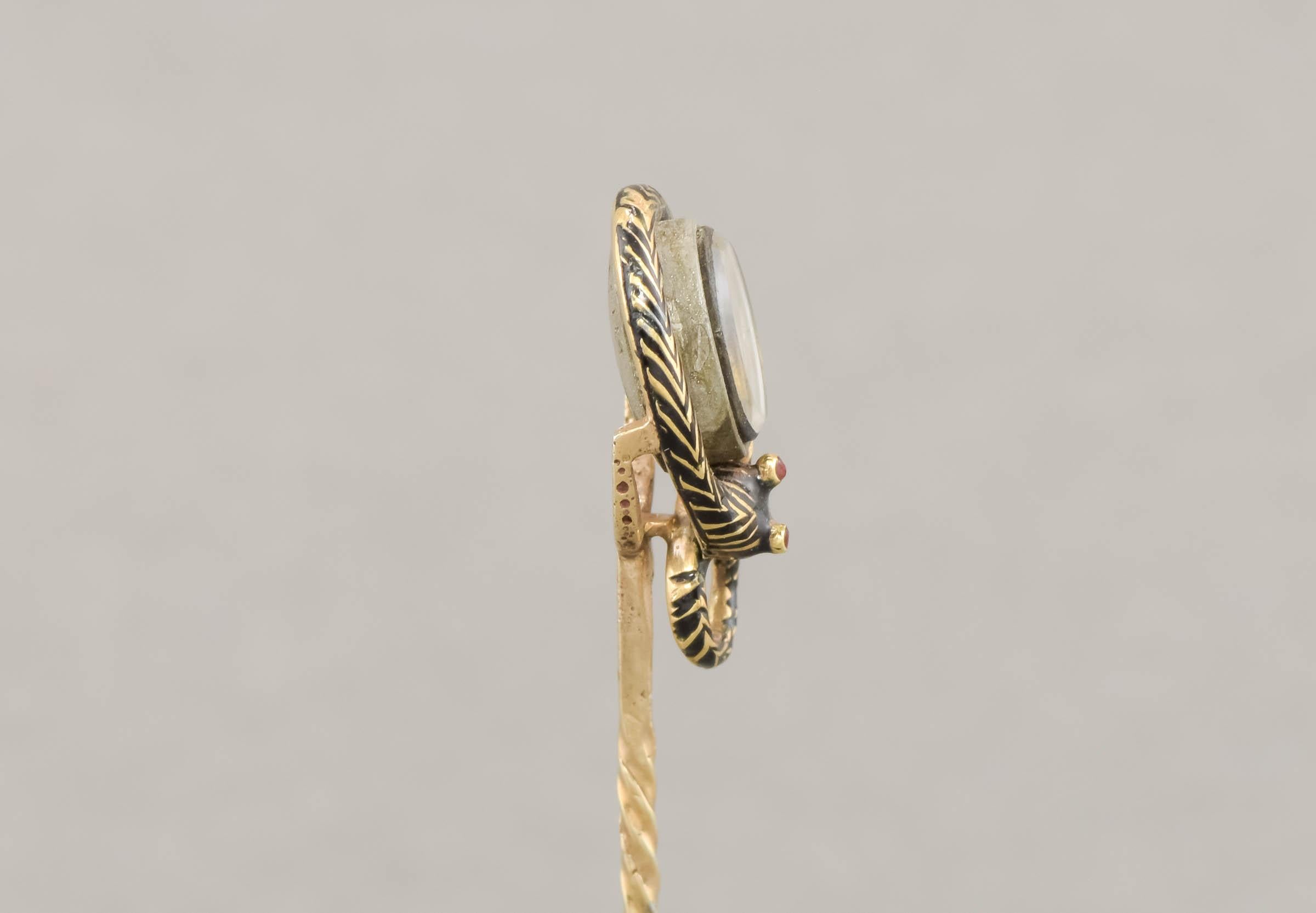 Antike Emaille-Schlangen-Mourning Stick-Anstecknadel mit Haarschloss, beschriftet 1852 im Angebot 3