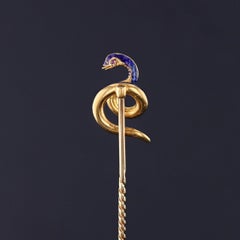 Antique Enamel Snake Stickpin of 18k Gold, Circa 1870