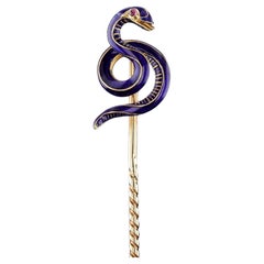 Antique Enamel Snake Stickpin of 18k Gold