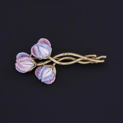 Antique Enamel Sweet Pea Brooch of 14k Gold