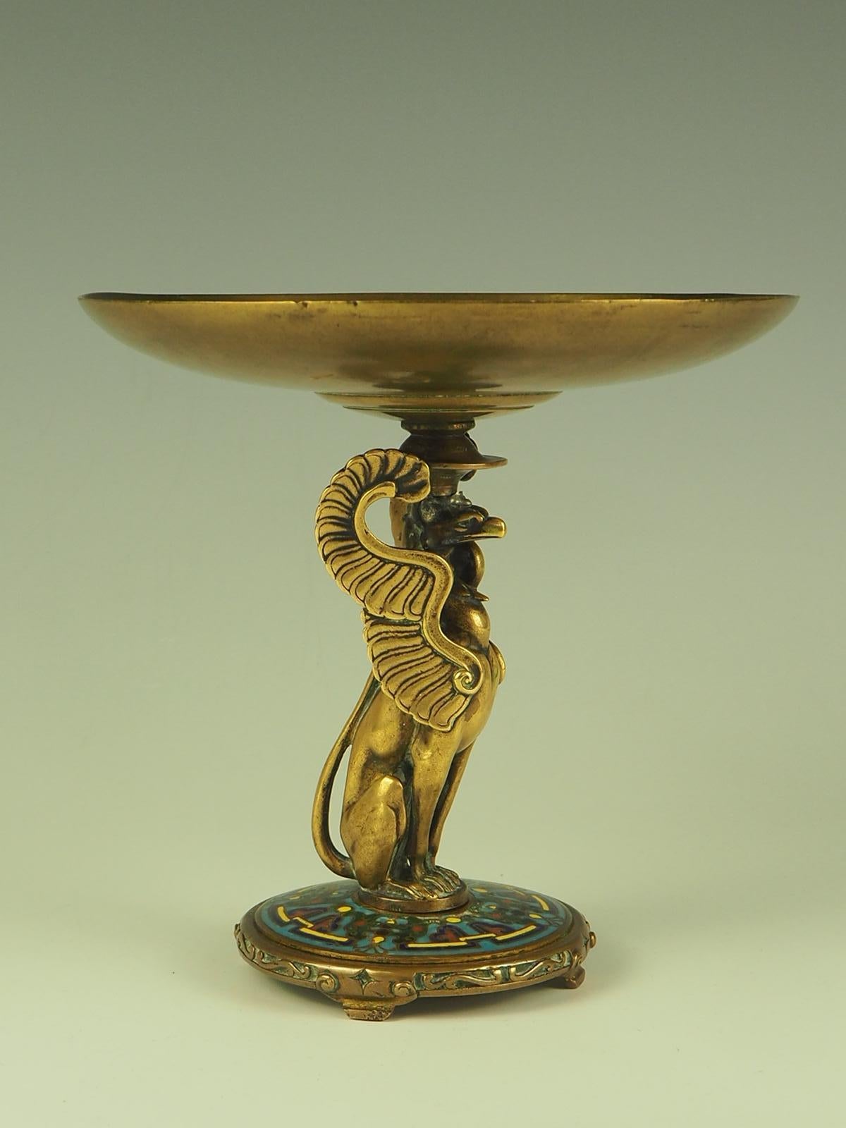 Antique Enamel Tazza Dish  19th c. Gilt Bronze 7