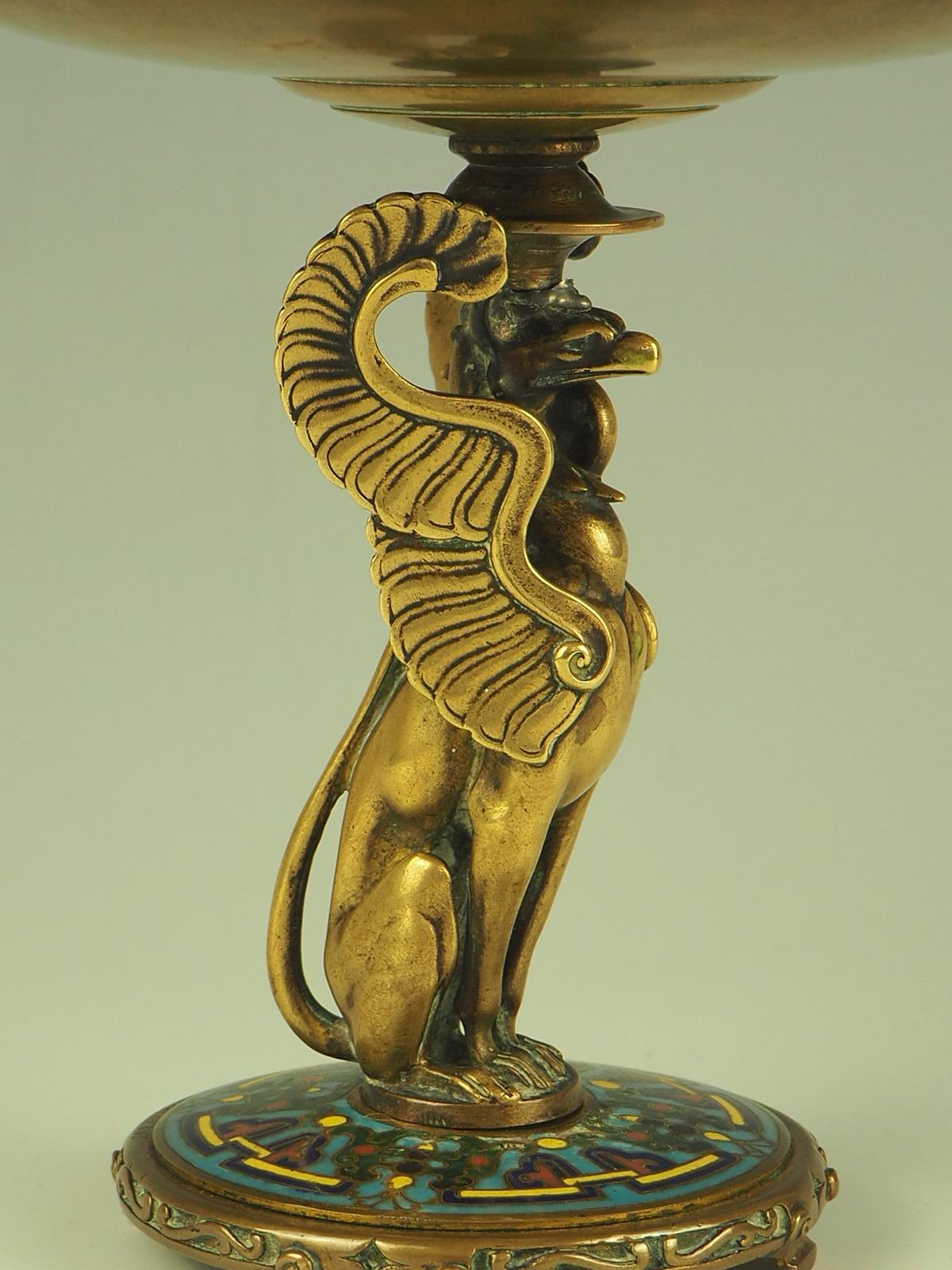 Antique Enamel Tazza Dish  19th c. Gilt Bronze 8