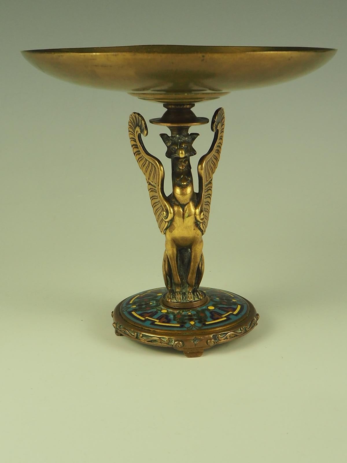 Antique Enamel Tazza Dish  19th c. Gilt Bronze 12