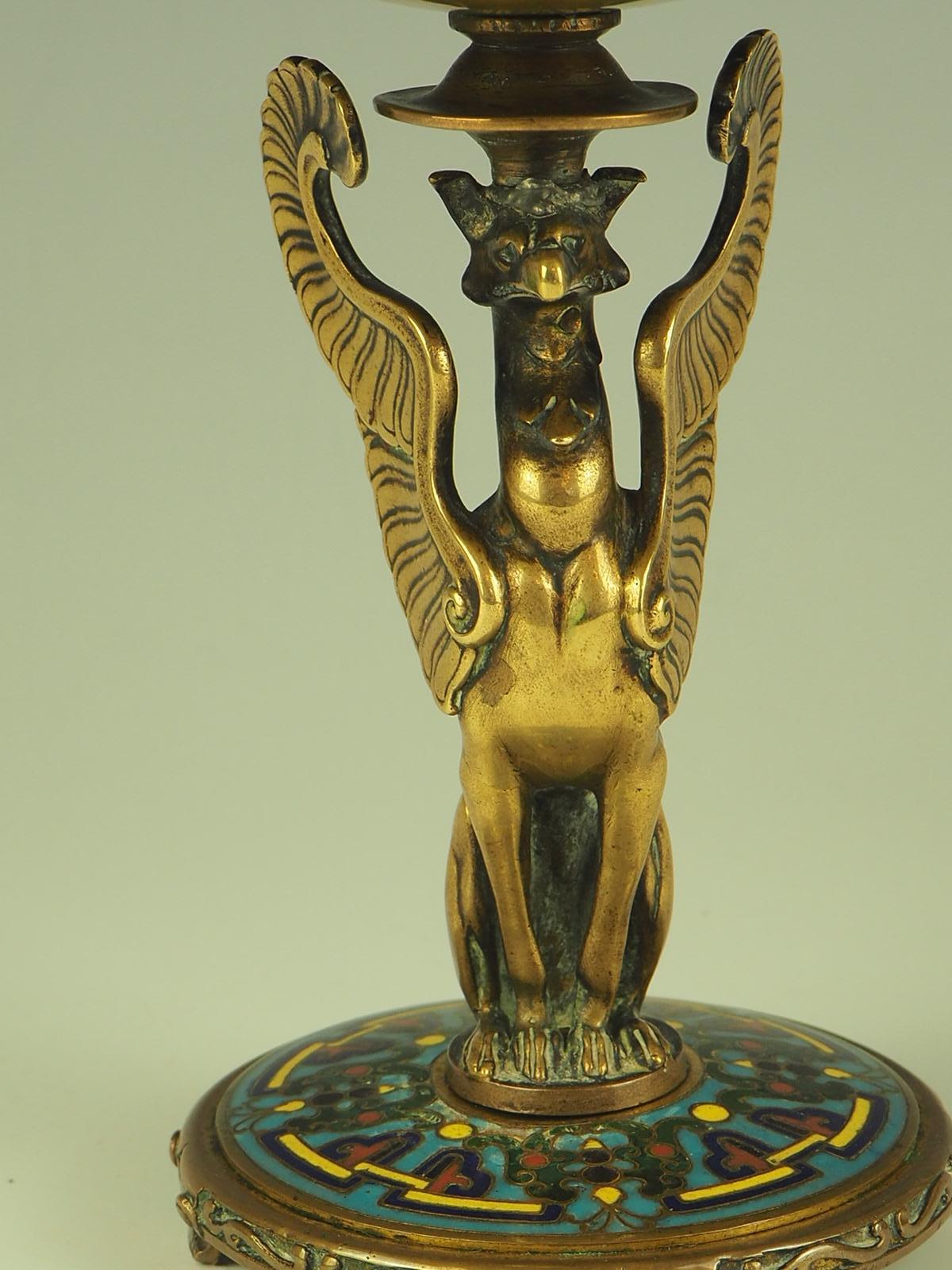 Antique Enamel Tazza Dish  19th c. Gilt Bronze 13