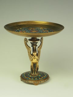 Antique Enamel Tazza Dish  19th c. Gilt Bronze