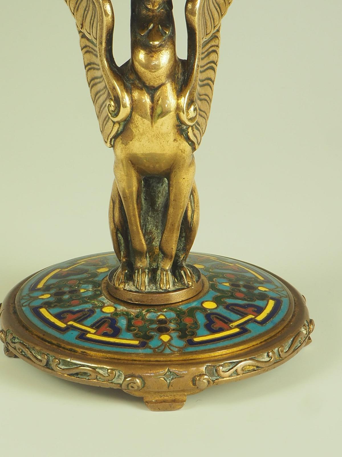 19th Century Antique Enamel Tazza Dish  19th c. Gilt Bronze