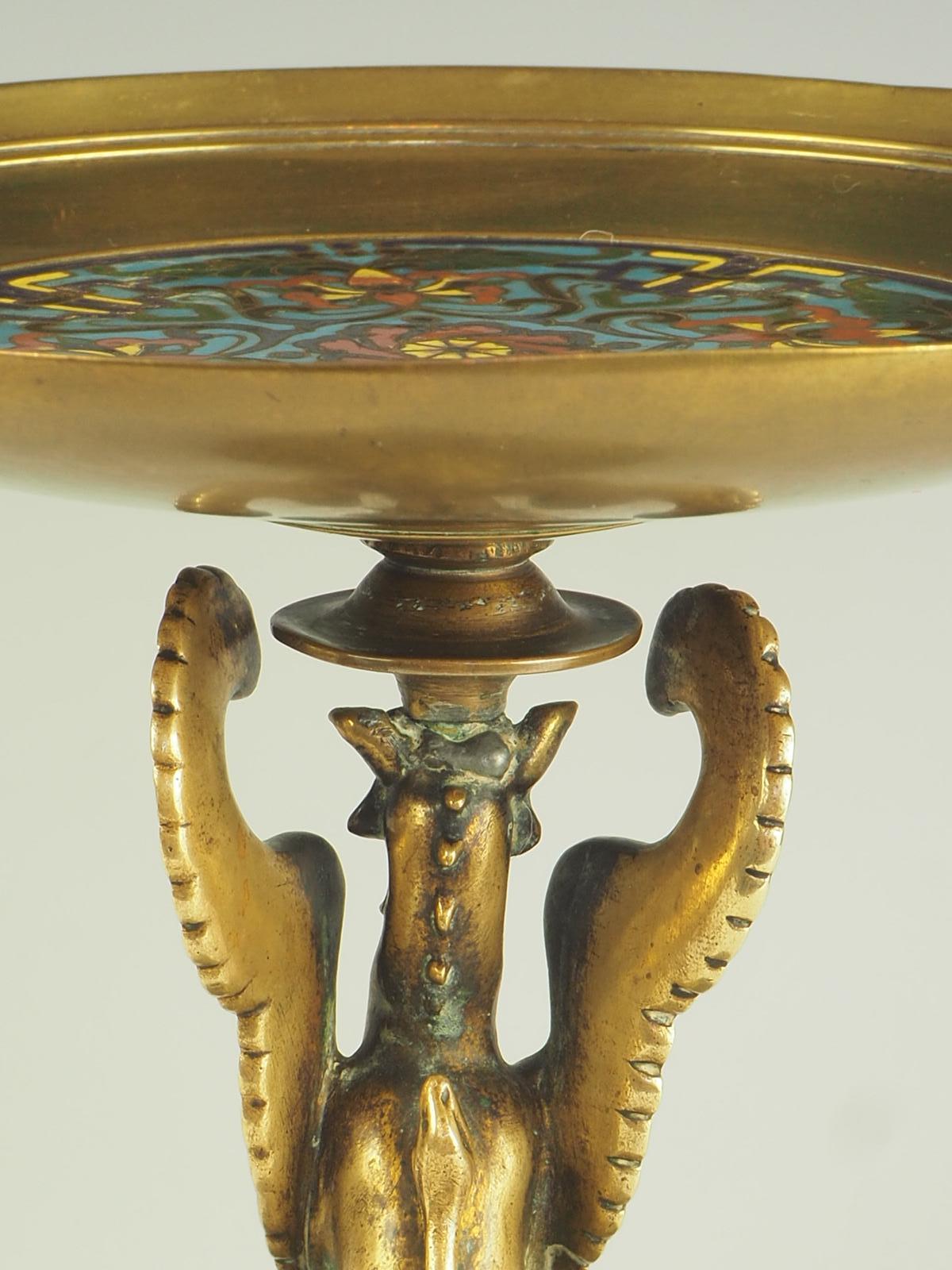 Antique Enamel Tazza Dish  19th c. Gilt Bronze 2
