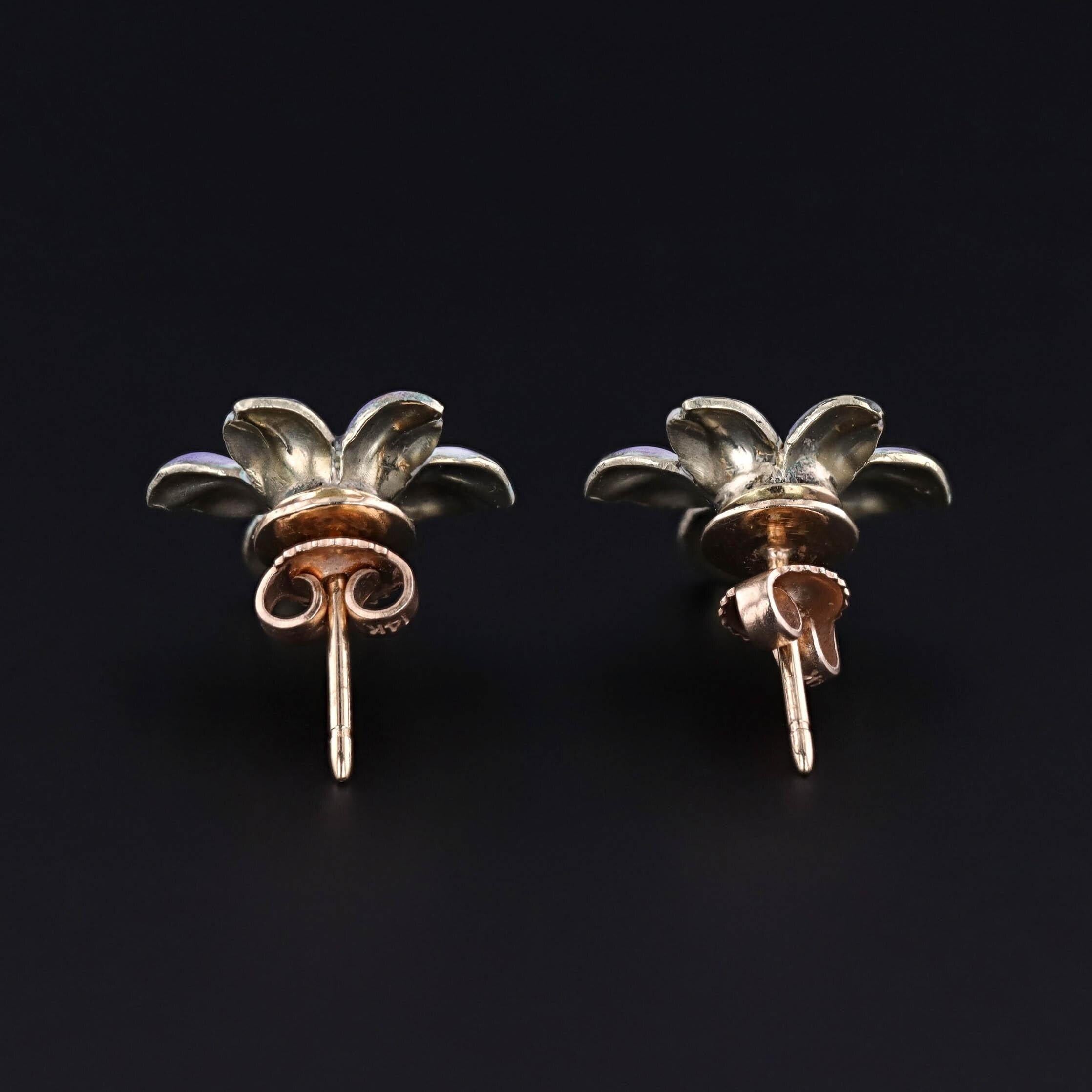Bead Antique Enamel Violet Earrings of 14k Gold For Sale