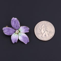 Antique Enamel Violet Pendant Brooch of 14k Gold