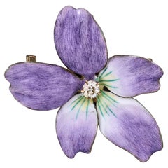 Broche pendentif violette en émail antique en or 14k