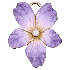 Pendentif ou broche ancien en or 14 carats émaillé violet