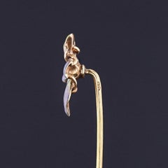Antique Enamel Violet Stickpin of 14k Gold, Circa 1890