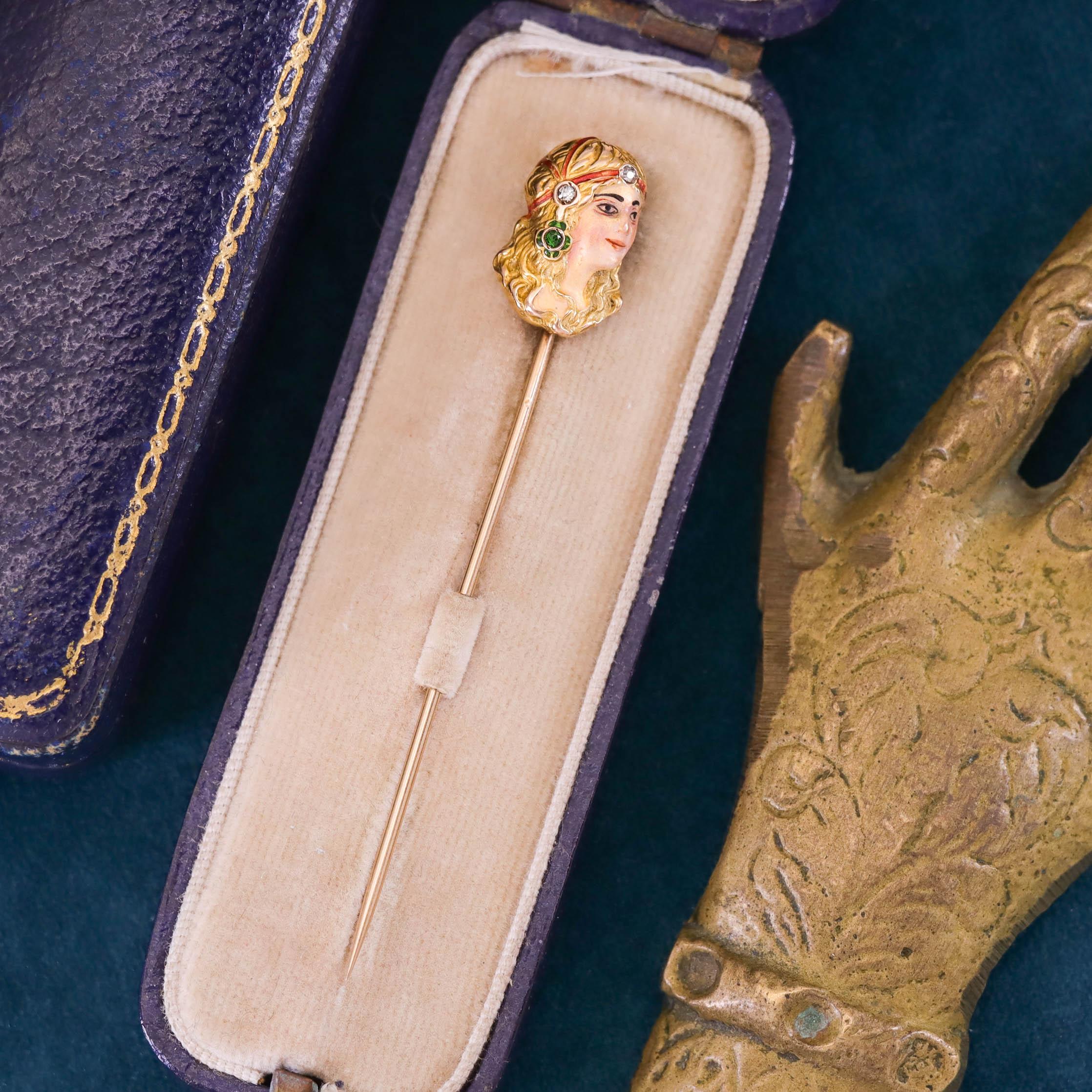 Donna Antico fermaglio da donna smaltato in oro 14k in vendita