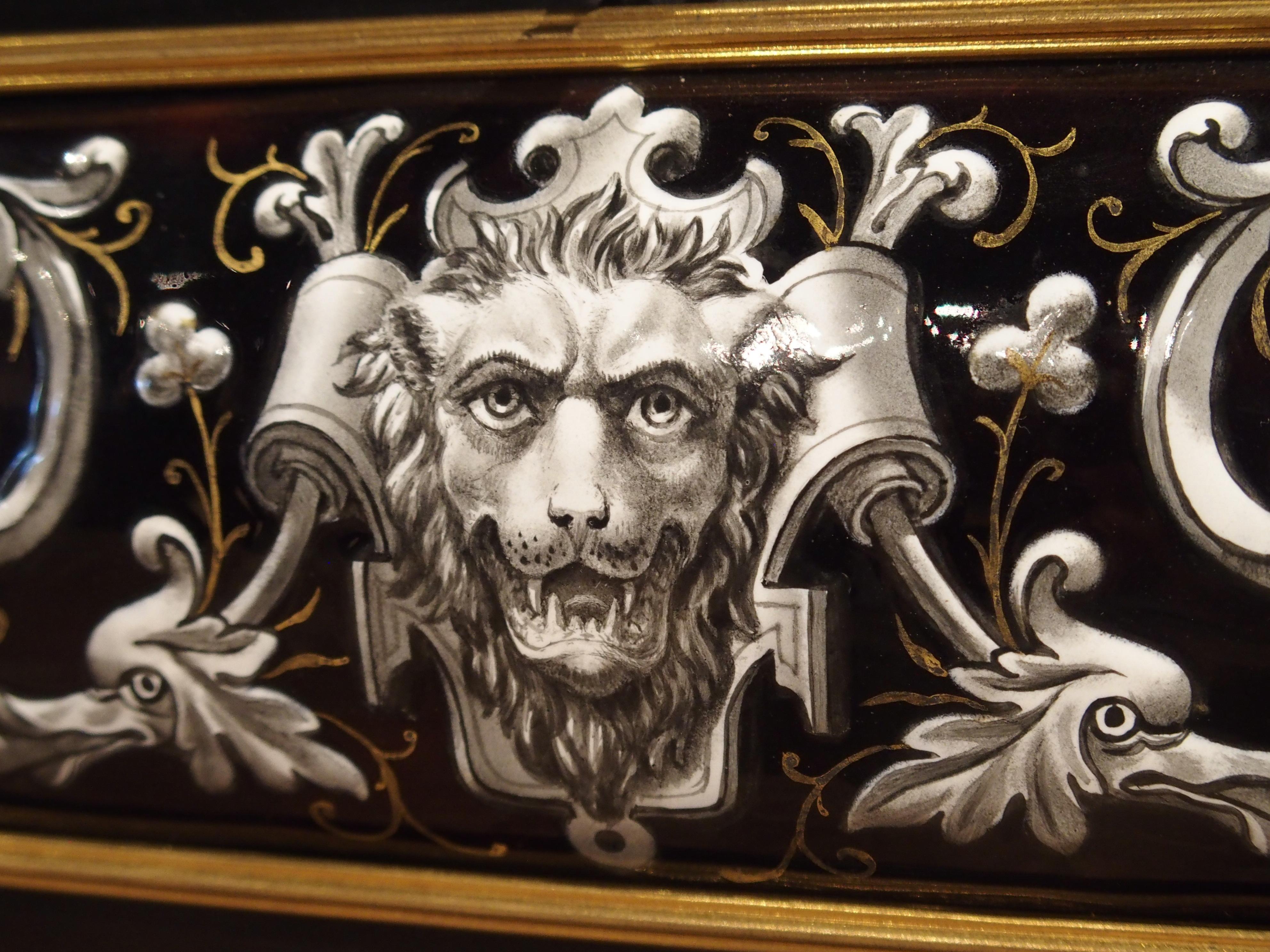 19th Century Antique Enameled Copper and Wood Table Box by Alphonse Giroux Paris, circa 1850