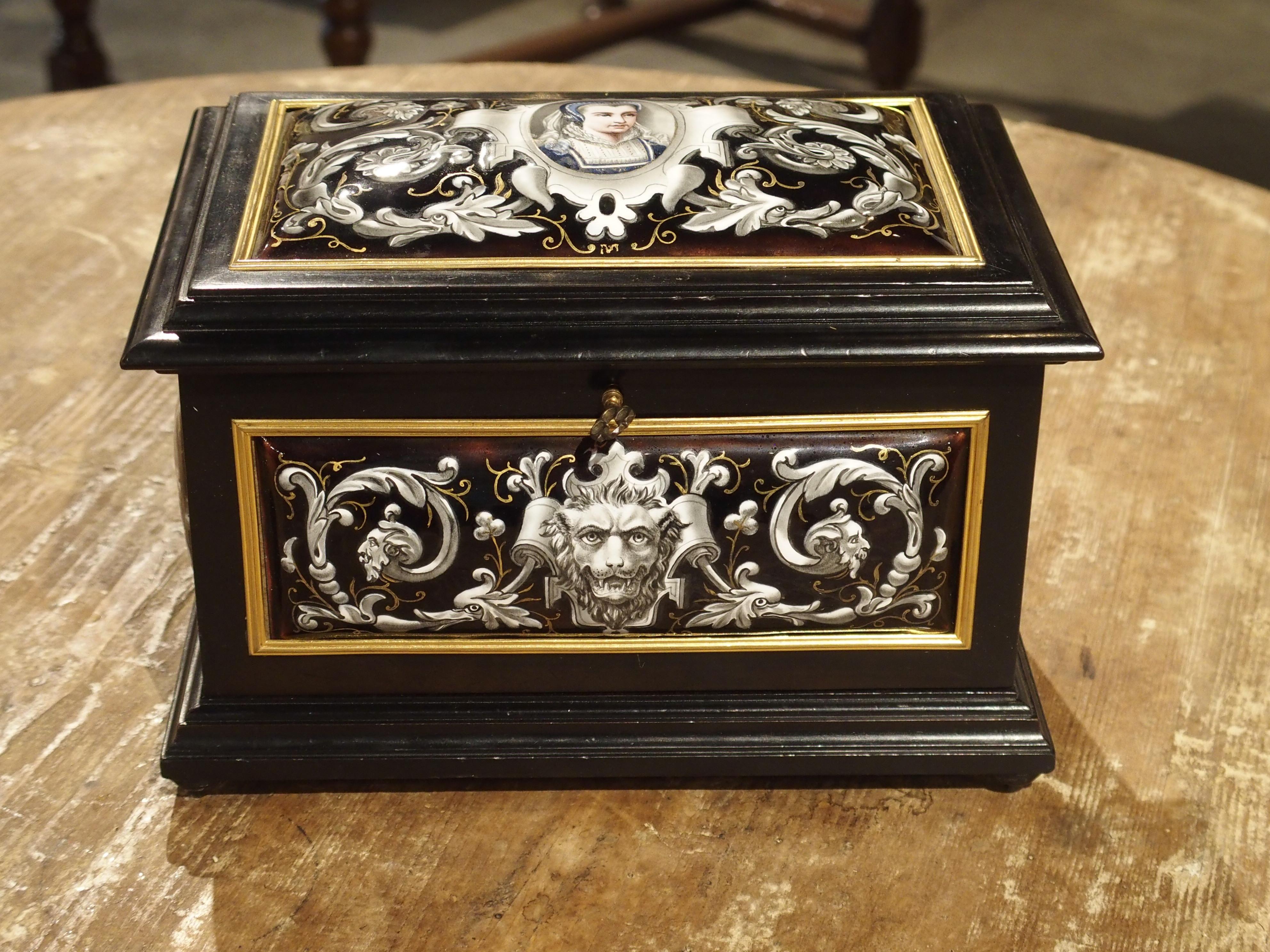 Antique Enameled Copper and Wood Table Box by Alphonse Giroux Paris, circa 1850 1