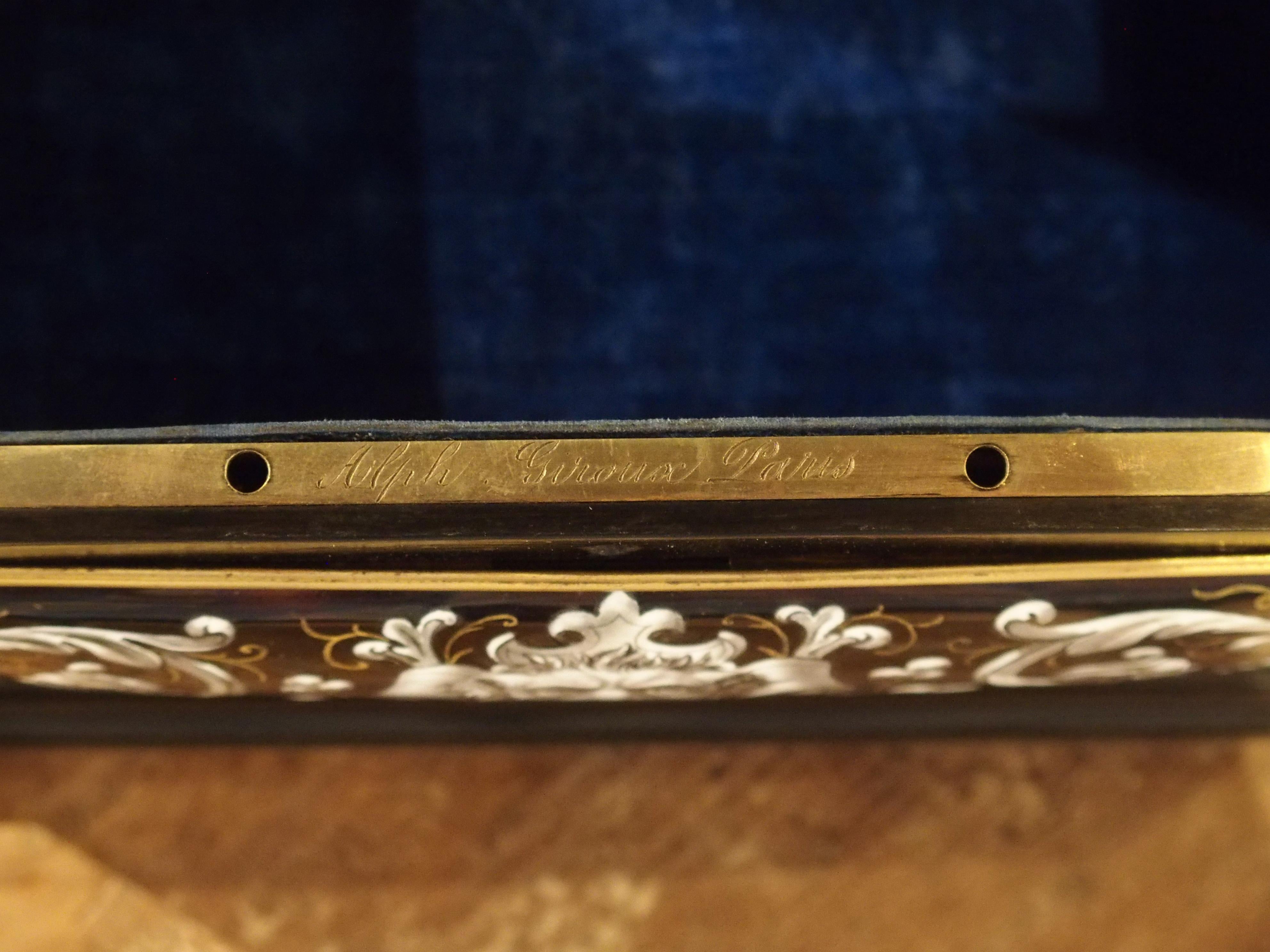 Silk Antique Enameled Copper and Wood Table Box by Alphonse Giroux Paris, circa 1850