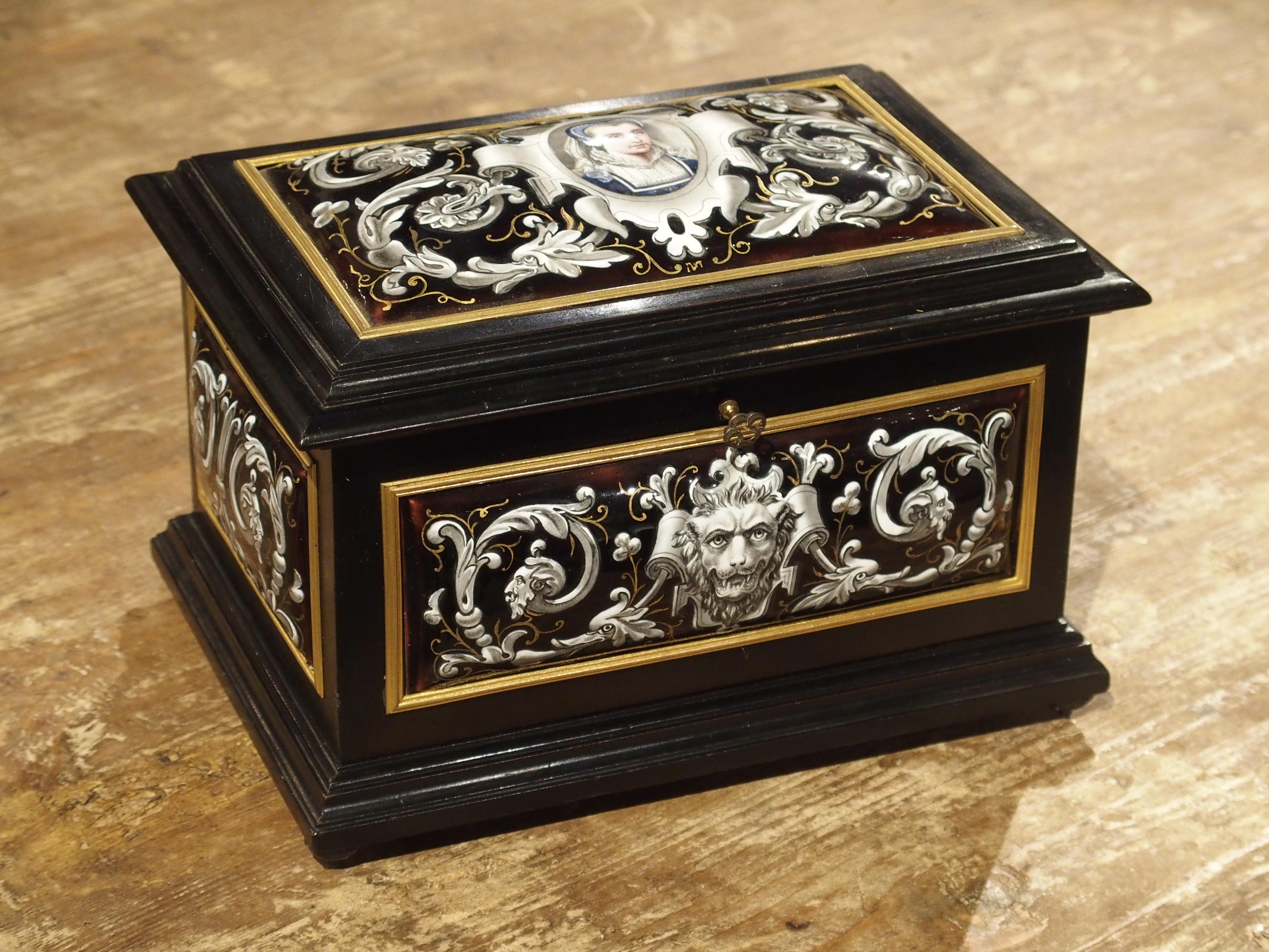 Antique Enameled Copper and Wood Table Box by Alphonse Giroux Paris, circa 1850 9