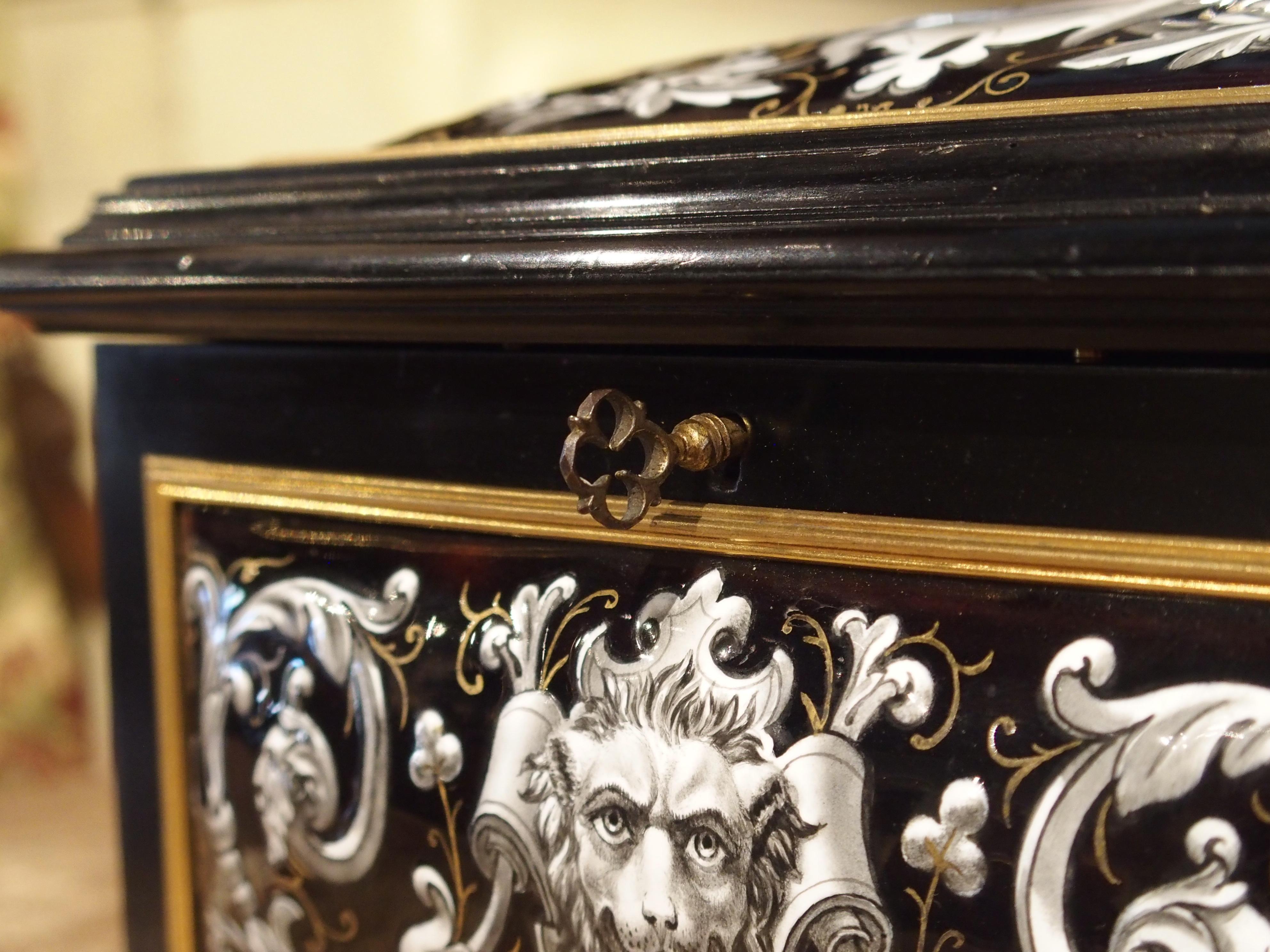 Renaissance Antique Enameled Copper and Wood Table Box by Alphonse Giroux Paris, circa 1850