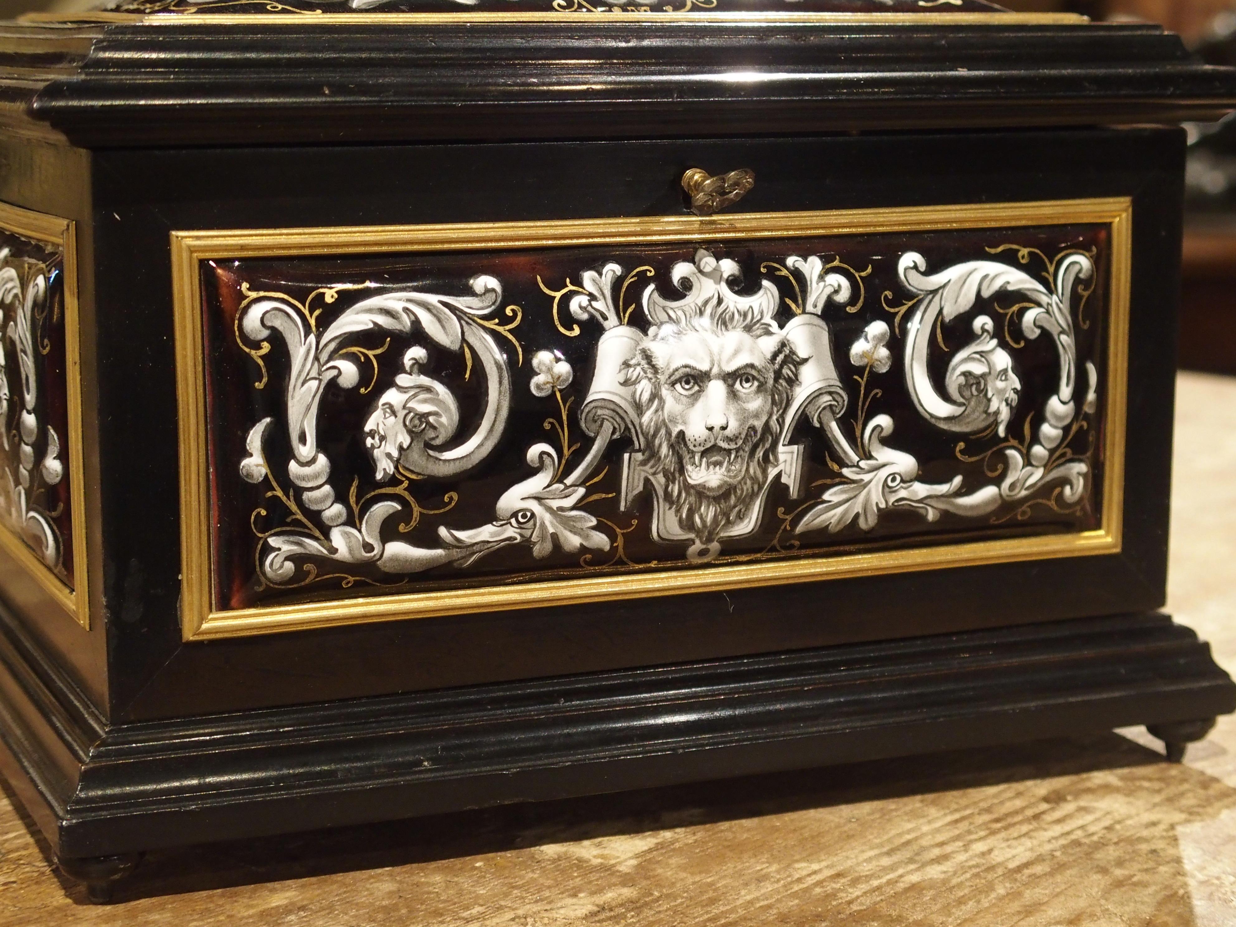 Ebonized Antique Enameled Copper and Wood Table Box by Alphonse Giroux Paris, circa 1850