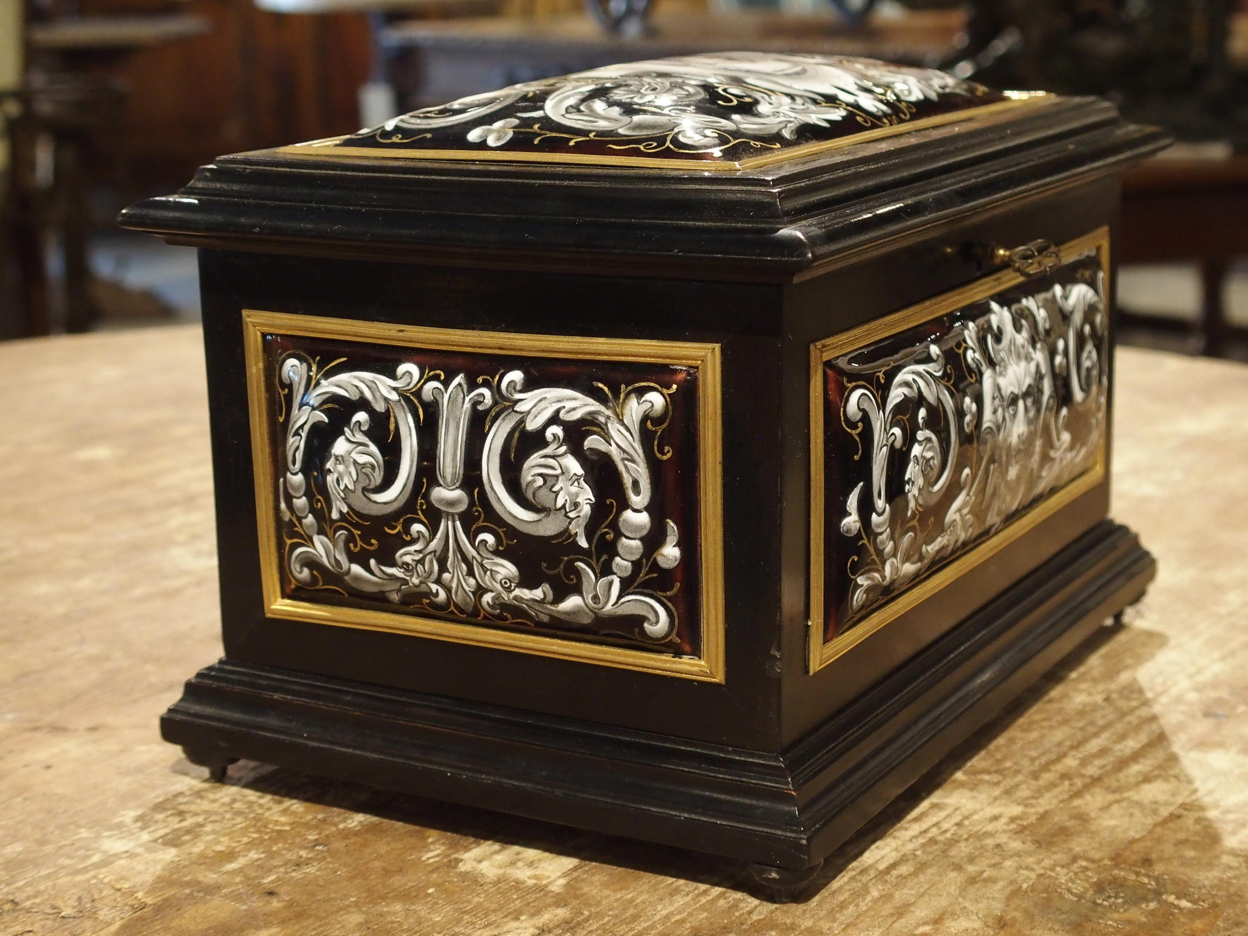 French Antique Enameled Copper and Wood Table Box by Alphonse Giroux Paris, circa 1850