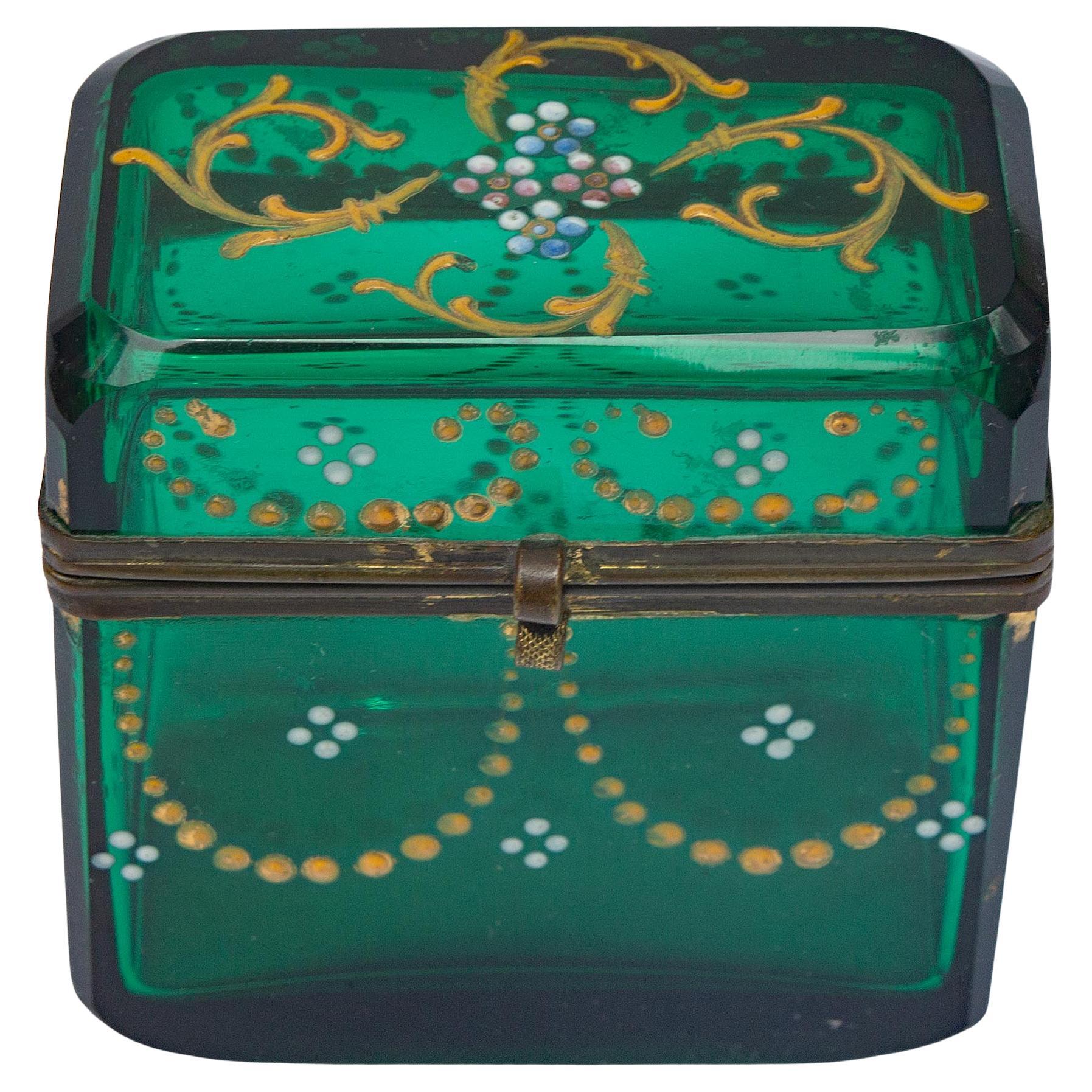 Antique Enameled Glass Trinket Box