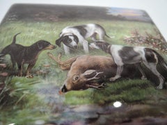 Antique Enameled Hunt-Themed Cigarette Case with Hounds and Elk