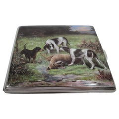 Antique Enameled Hunt-Themed Cigarette Case with Hounds and Elk