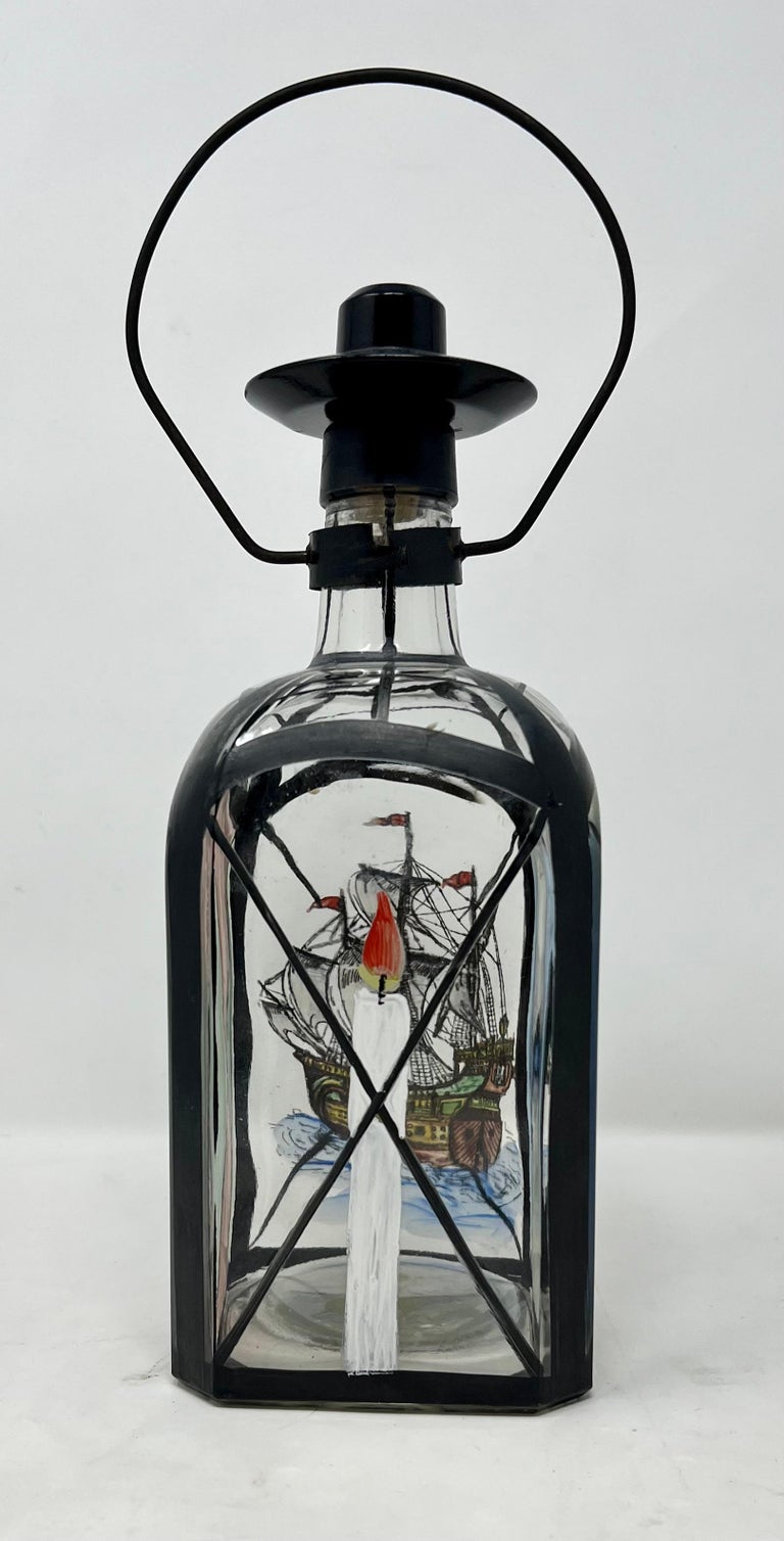Antique Enameled Ship Design Decanter For Sale at 1stDibs