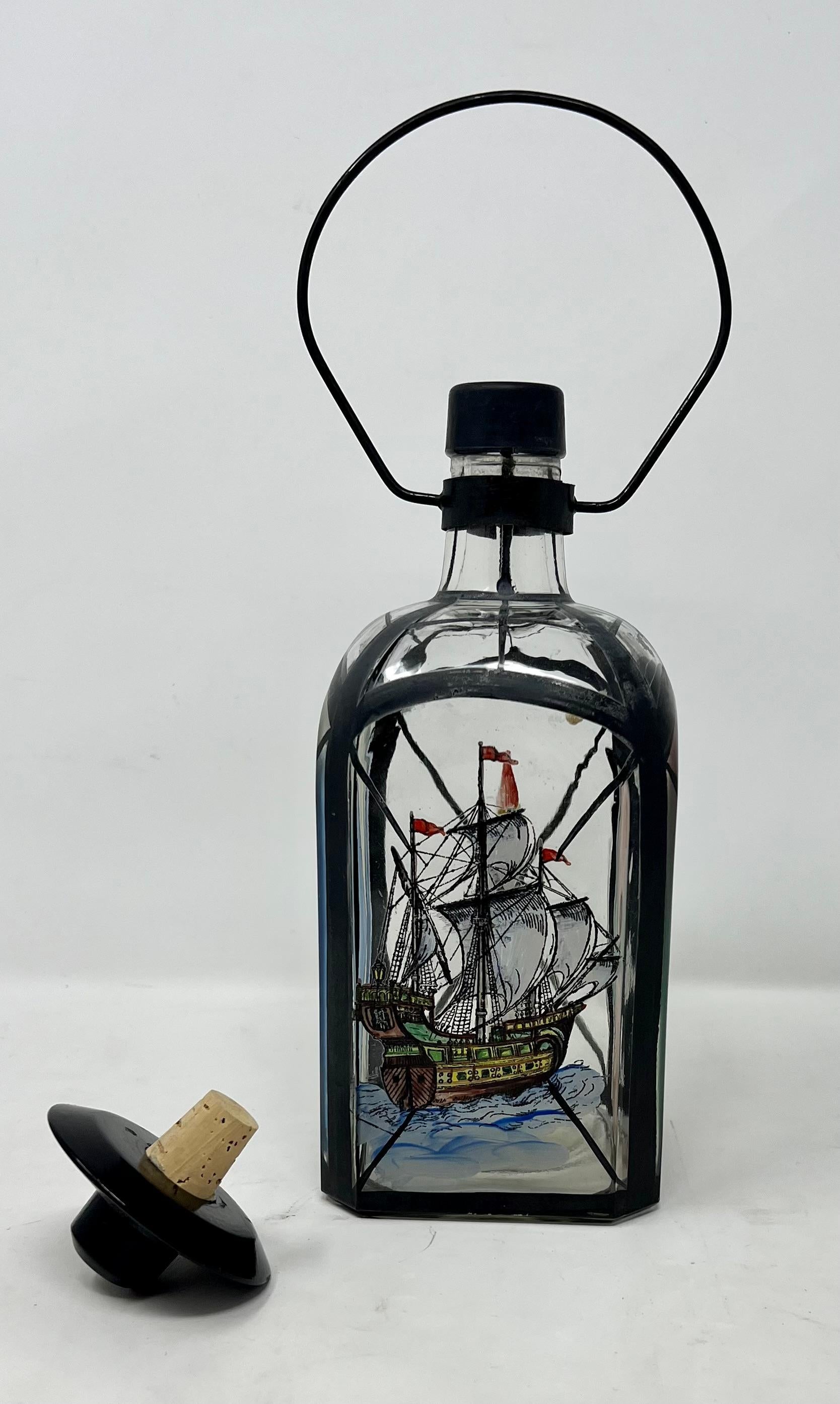 Antique Enameled Ship Design Decanter In Good Condition For Sale In New Orleans, LA