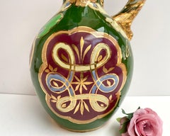 Antique Enamelled Ceramic Vase/Pitcher, Belgium, 1930s Green Ceramic Vase