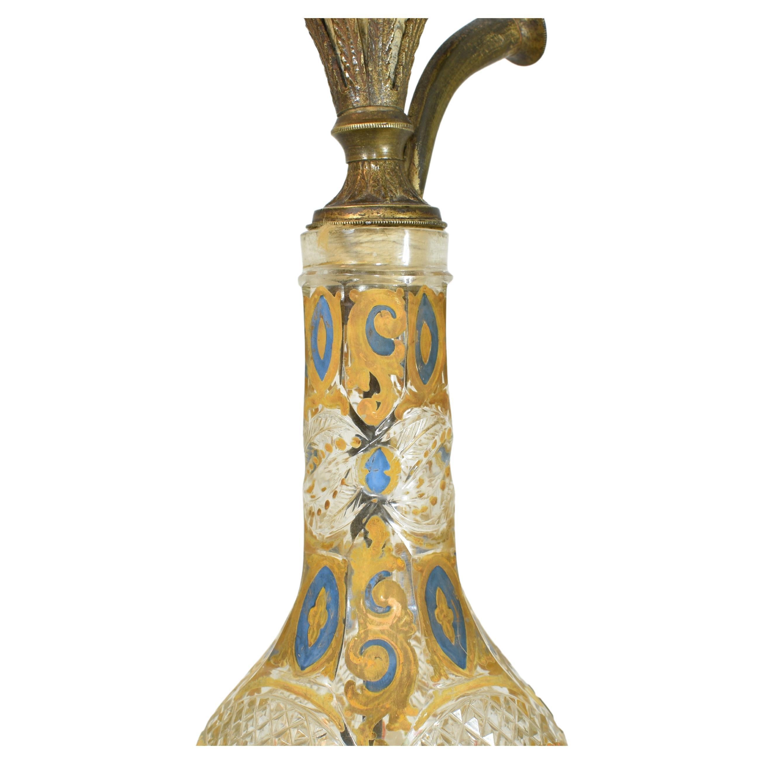 Czech Antique Enamelled Cut-Glass Hookah and Plate, Bohemian for Ottoman Market 19th C For Sale
