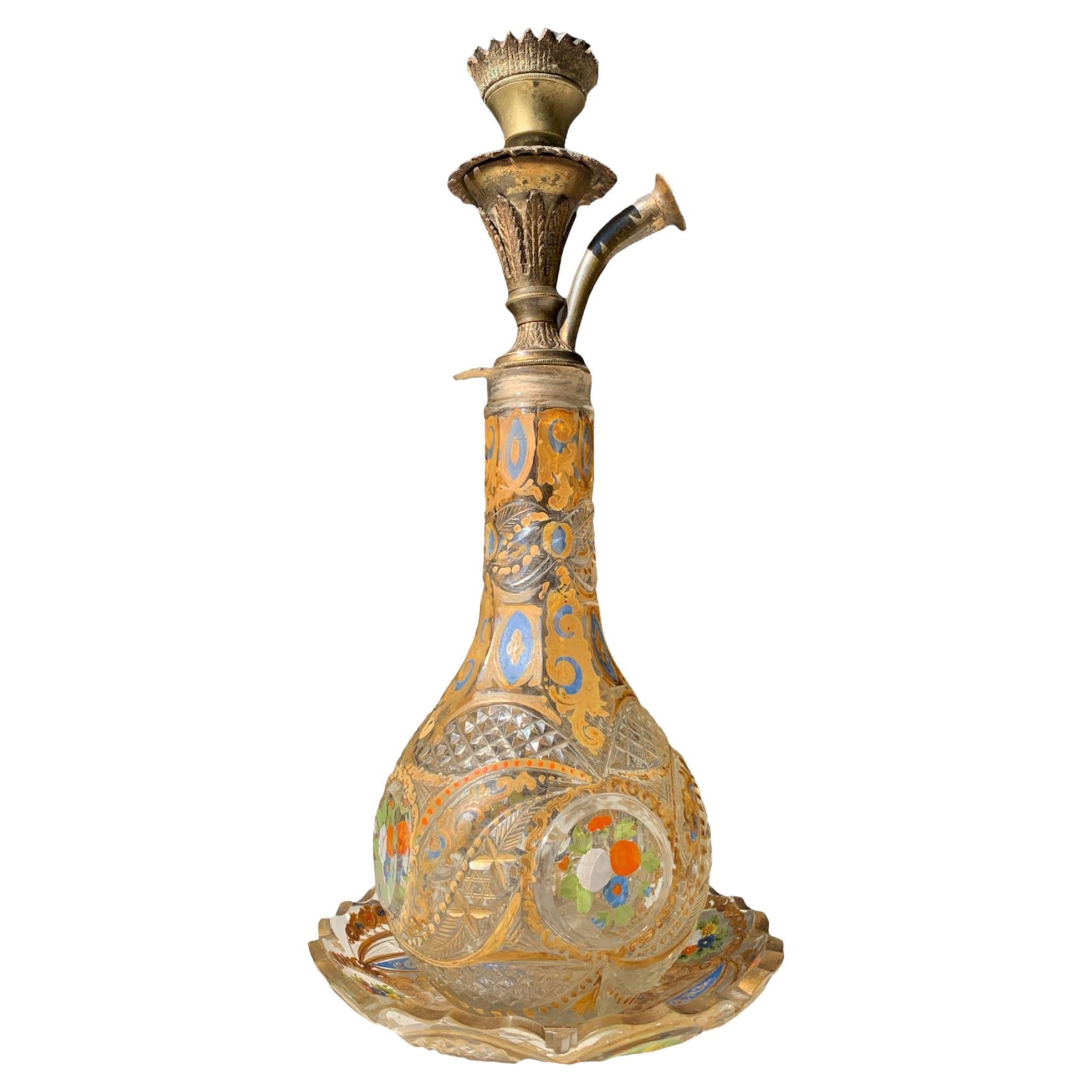 Exceptional Quality Pink Triple Overlay Enameled Bohemian Glass Hookah